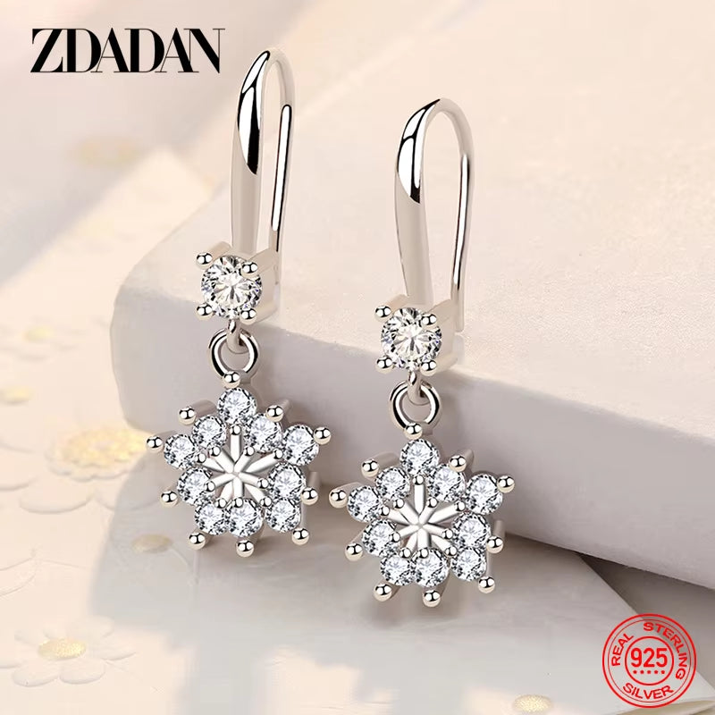 925 Sterling Silver Zircon Snowflake Drop Earrings for Women - Elegant Fashion Jewelry Gift