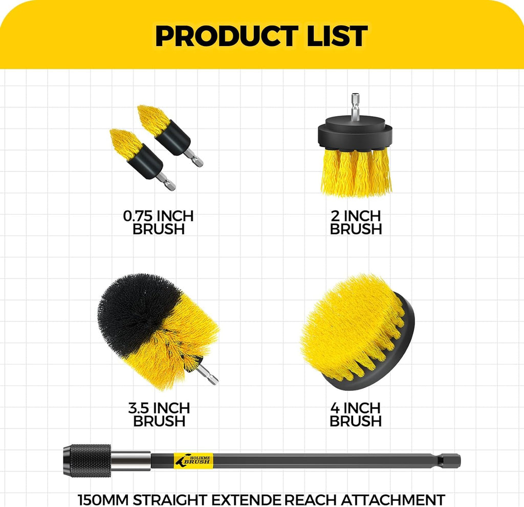 6Pack Drill Brush Power Scrubber Cleaning Brush Extended Long Attachment Set All
