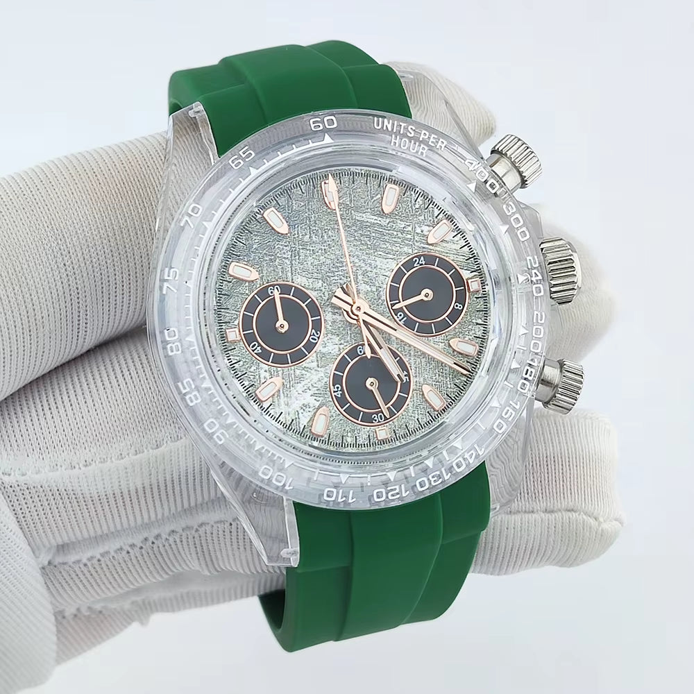 39Mm Men'S Watches Acrylic Transparent Case Watches VK63 Watches Luxury Men'S Watches Support Custom Logo Watches