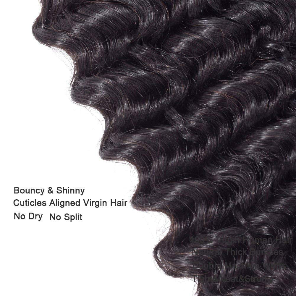 9A Deep Wave Wavy Extensions 100% Human Remy Unprocessed Virgin Hair Natural Black Color 1B - 16,18,18 INCH (3 Bundles)