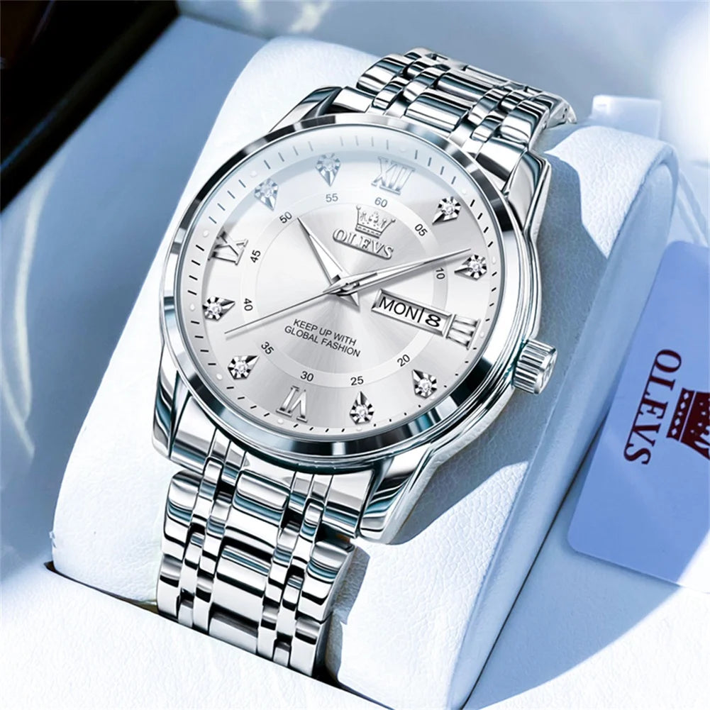 Watches for Men Classic Business Dress Analog Quartz Stainless Steel Waterproof Luminous Date Diamond Mens Wrist Watches Relojes De Hombre,Gold/Blue/Black Dial