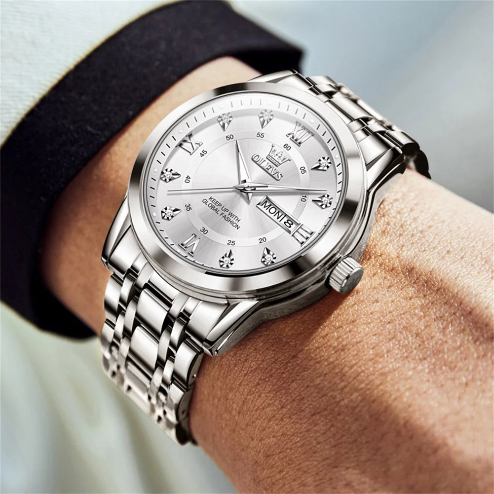 Watches for Men Classic Business Dress Analog Quartz Stainless Steel Waterproof Luminous Date Diamond Mens Wrist Watches Relojes De Hombre,Gold/Blue/Black Dial