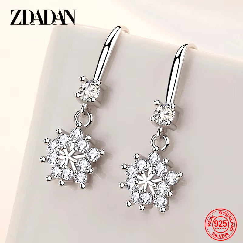 925 Sterling Silver Zircon Snowflake Drop Earrings for Women - Elegant Fashion Jewelry Gift