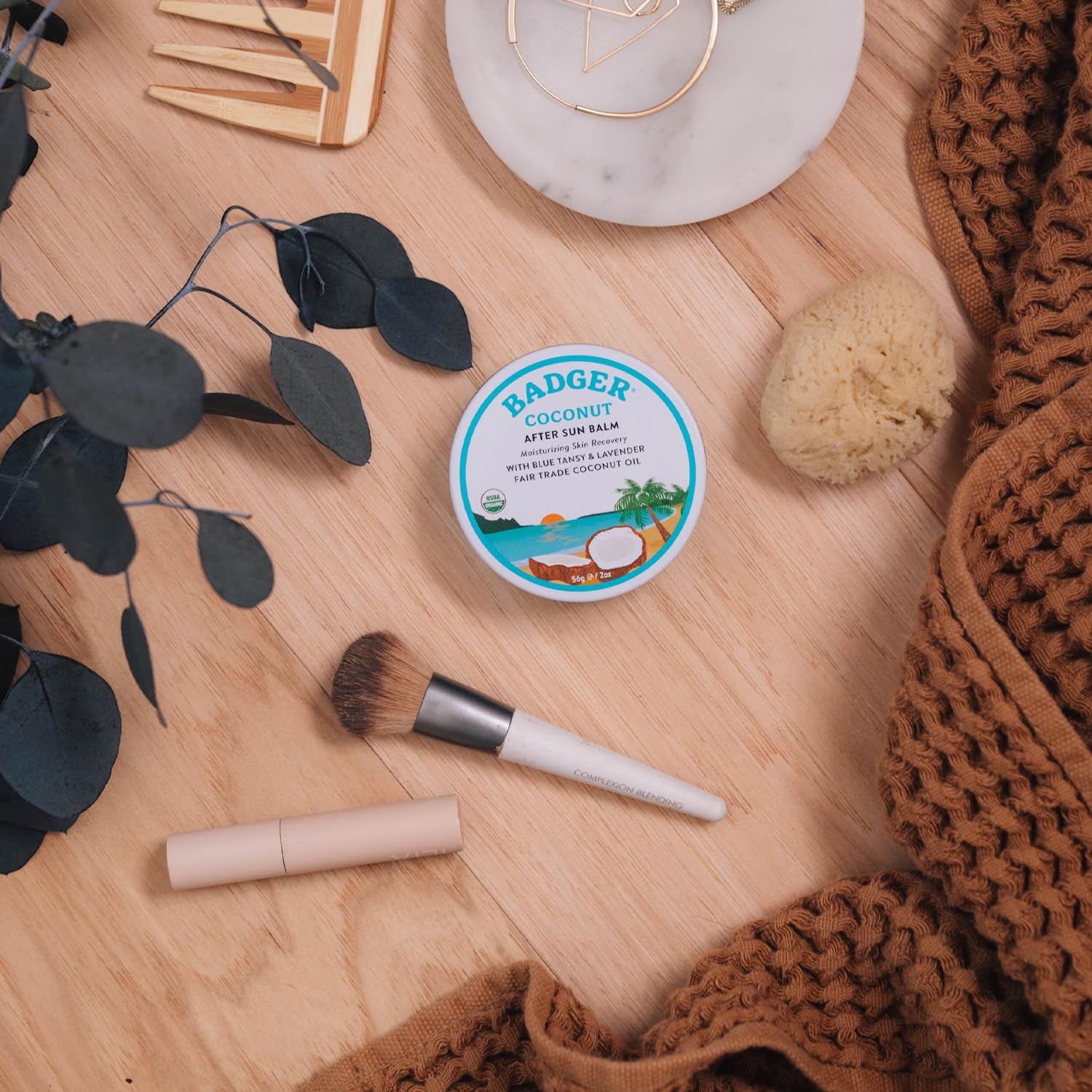 Coconut Aftersun Balm, 100% Organic Soothing Sunburn Relief, Great Smelling, Moisturizing & Hydrating after Sun Skin Care, 2 Oz Tin