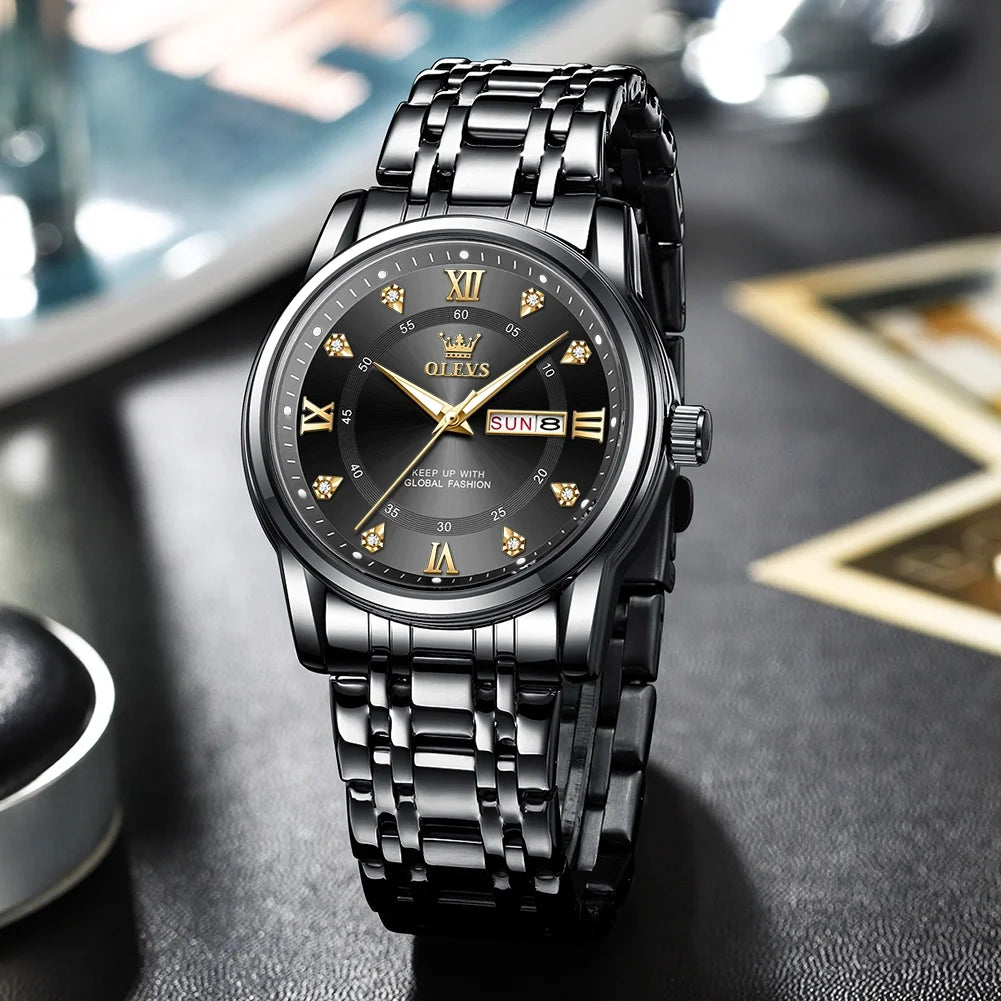 Watches for Men Classic Business Dress Analog Quartz Stainless Steel Waterproof Luminous Date Diamond Mens Wrist Watches Relojes De Hombre,Gold/Blue/Black Dial