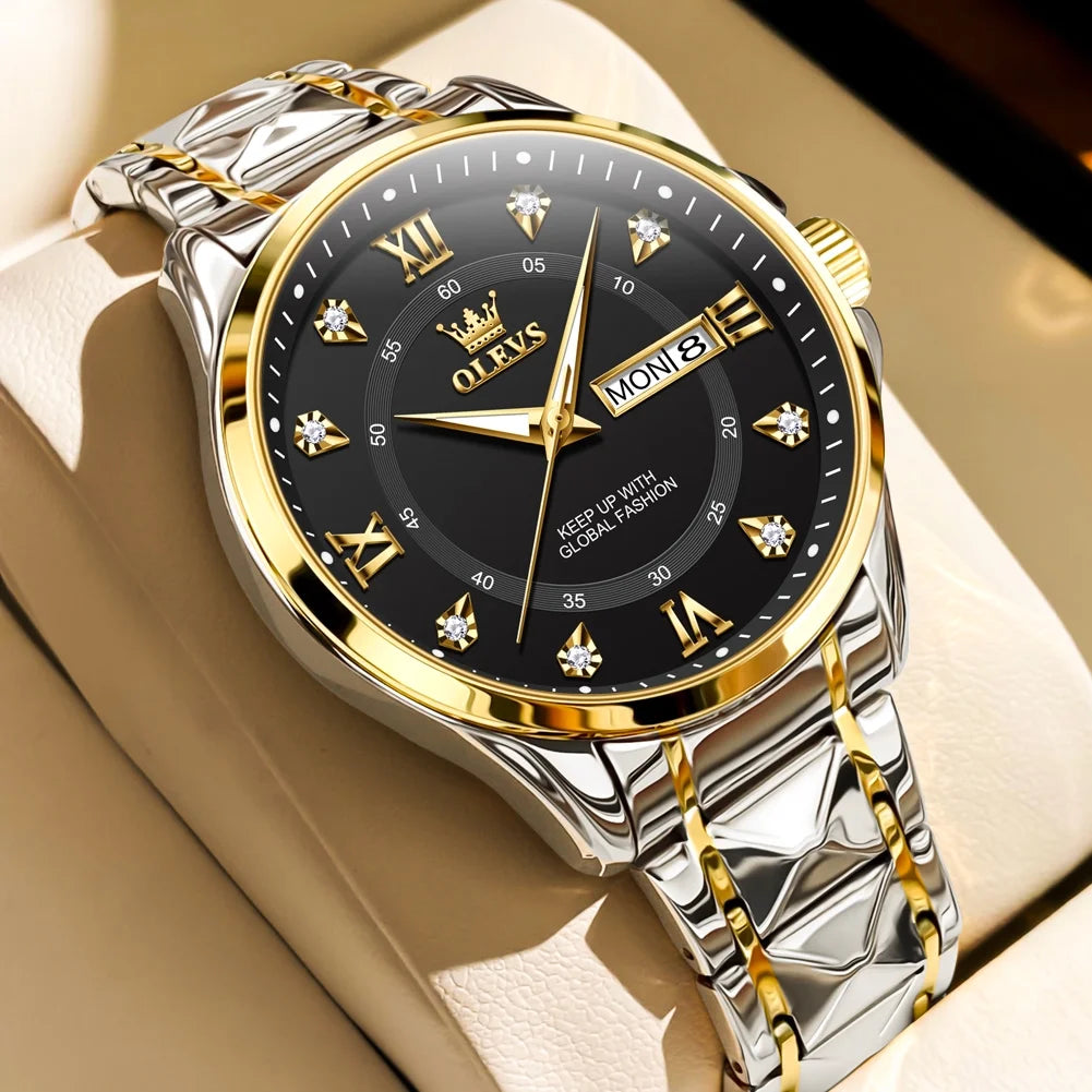 Watches for Men Business Dress Diamond Analog Quartz Date Luxury Classic Casual Stainless Steel Waterproof Luminous Mens Wrist Watches Gifts Reloj Para Hombre Blue/Gold/Black Dial