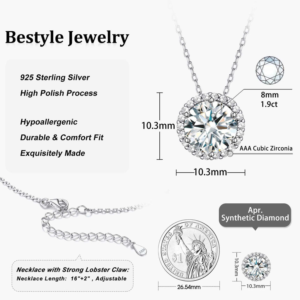 Birthstone Necklace for Women 925 Sterling Silver Necklaces April round White Diamond Crystal Pendant Gifts for Everyday Wear