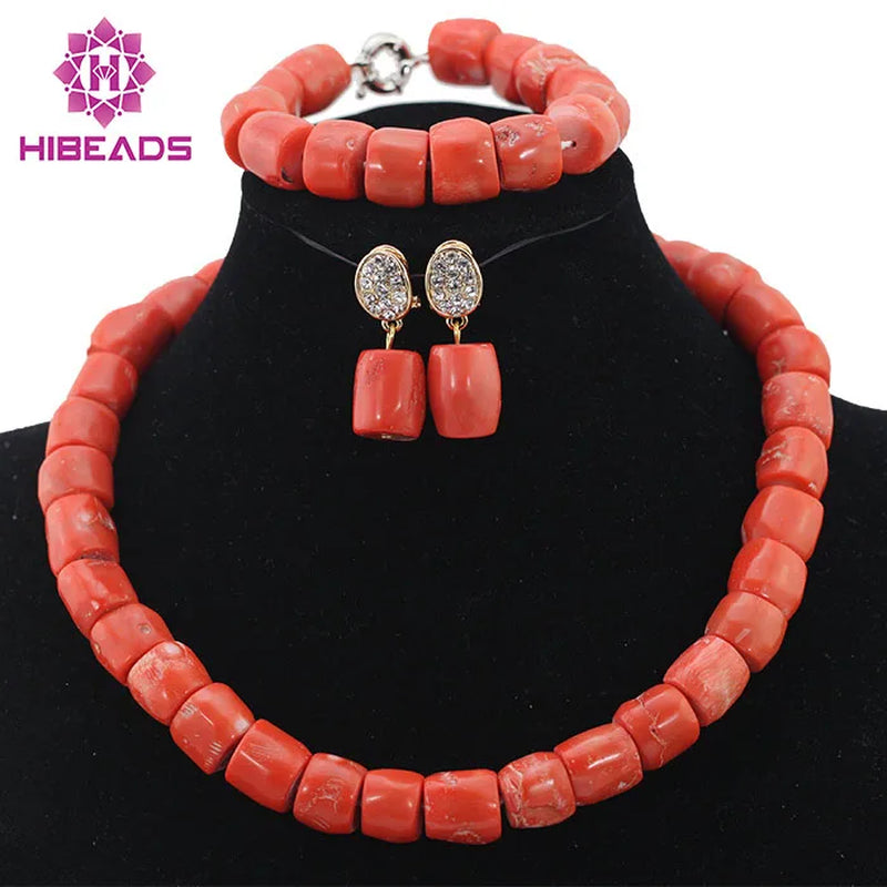 Wonderfu Birthday Gift Natural Coral Beads Necklace Set African Coral Necklace Jewelry Set Cheap Beads ABL534