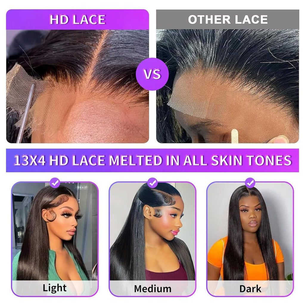 28 Inch 13X4 Lace Front Wigs Human Hair Straight HD Transparent Wigs for Women 180 Density Straight Lace Frontal Human Hair Wigs Pre Plcked with Baby Hair Natural Black