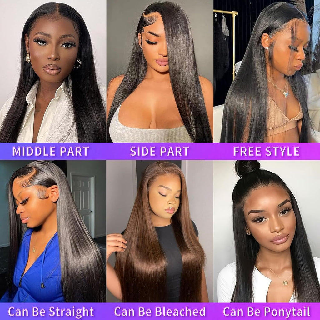 28 Inch 13X4 Lace Front Wigs Human Hair Straight HD Transparent Wigs for Women 180 Density Straight Lace Frontal Human Hair Wigs Pre Plcked with Baby Hair Natural Black