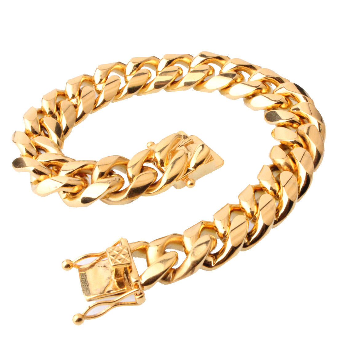 10 Mm24Inmen Cuban Miami Link Bracelet Chain Set 14K Gold Plated Stainless Steel