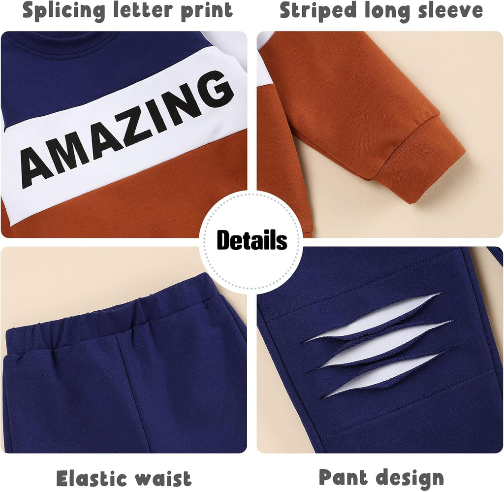 Toddler Boy Clothes Letter Long Sleeve Tops Sweatshirt Pants Toddler Outfits for Boys Fall Clothes 18M-6T