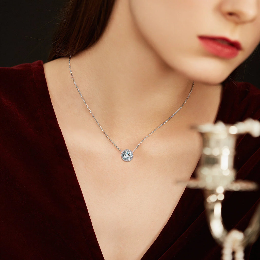 Birthstone Necklace for Women 925 Sterling Silver Necklaces April round White Diamond Crystal Pendant Gifts for Everyday Wear