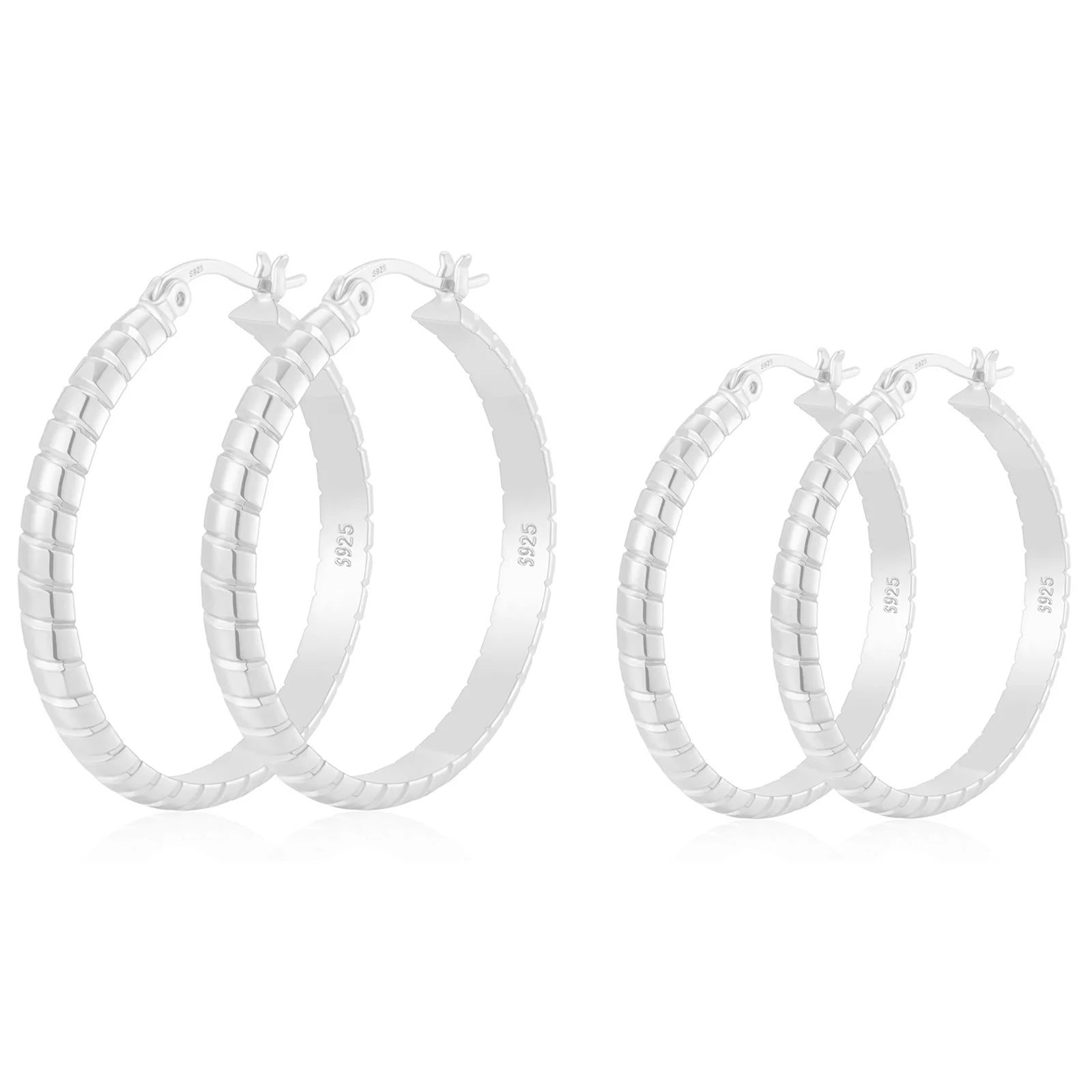 2 Pairs Big Large Extra Chunky White Gold S925 Sterling Silver Hoop Earrings for Women Hypoallergenic 4Mm Thick Silver Hoop Earrings Set 30/40MM Birthday Jewelry Gifts Ideas Mom Wife Girlfriend