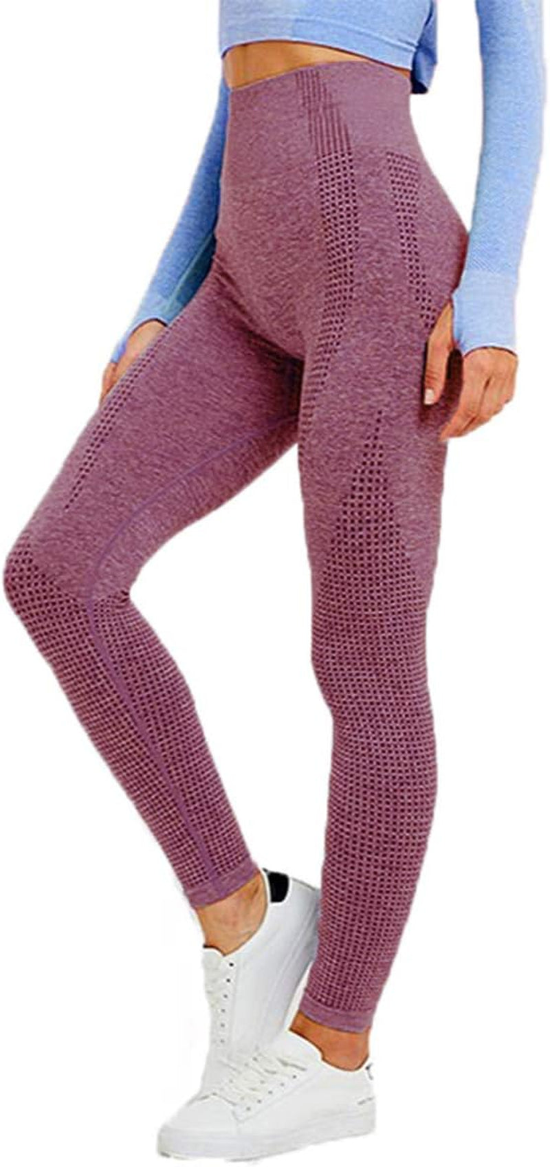 Women Seamless Yoga Workout Set 2Pcs Outfits Gym Leggings and Sports Bra (Wine, Large)