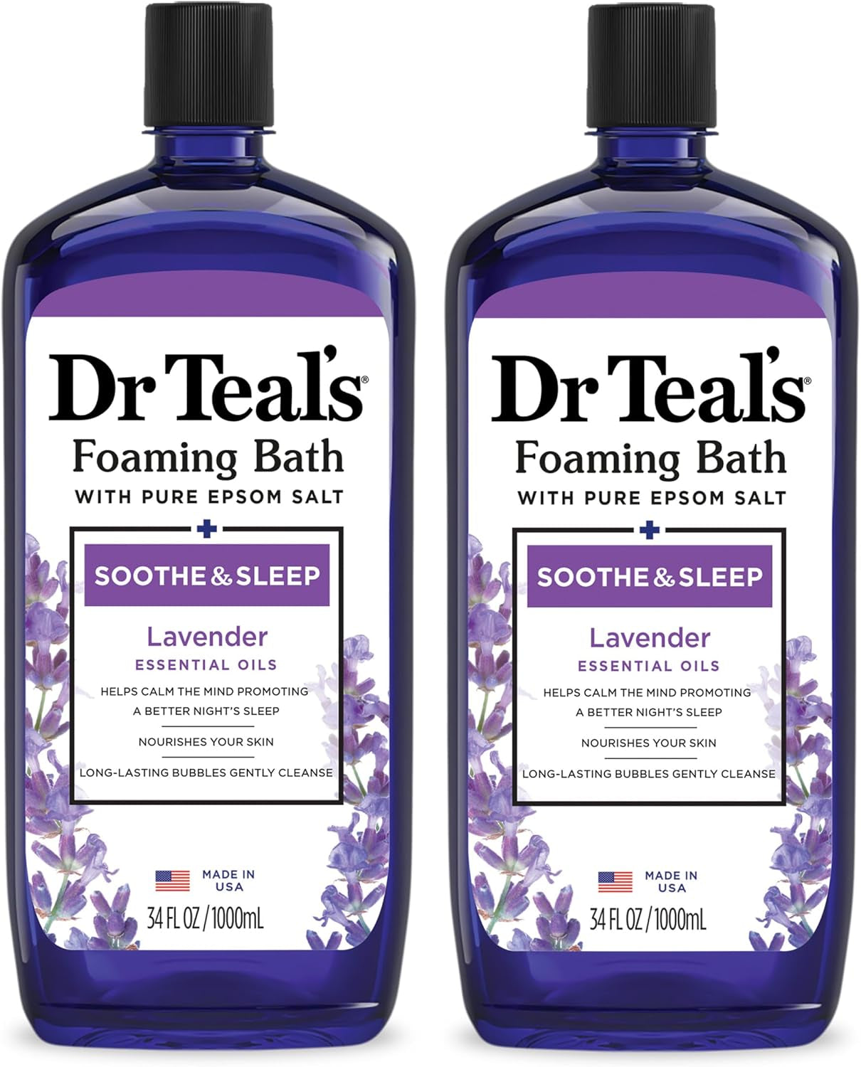 Foaming Bath with Pure Epsom Salt, Soothe & Sleep with Lavender, 34 Fl Oz (Pack of 2)