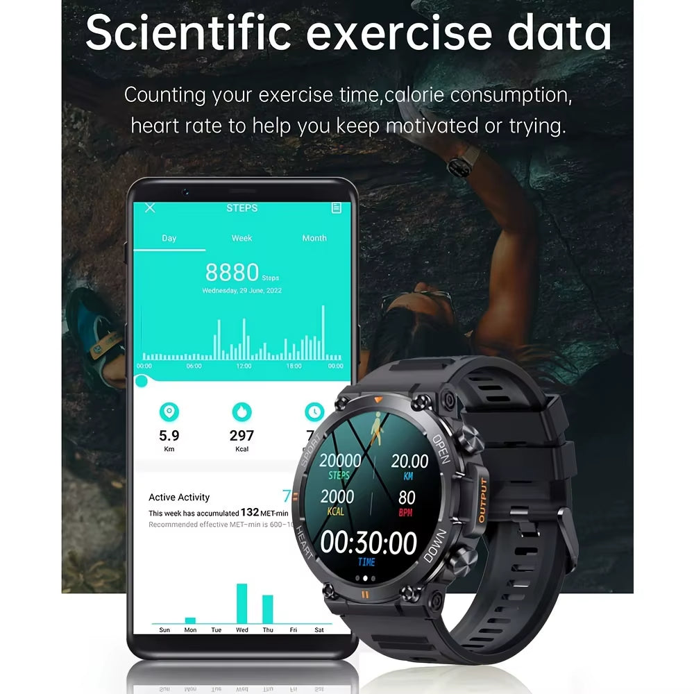 K56Pro Men's Smart Watch - Heart Rate Monitor, Bluetooth Connectivity, 400mAh Long Battery Life, 1.39-inch HD Display, Ideal for Outdoor Sports