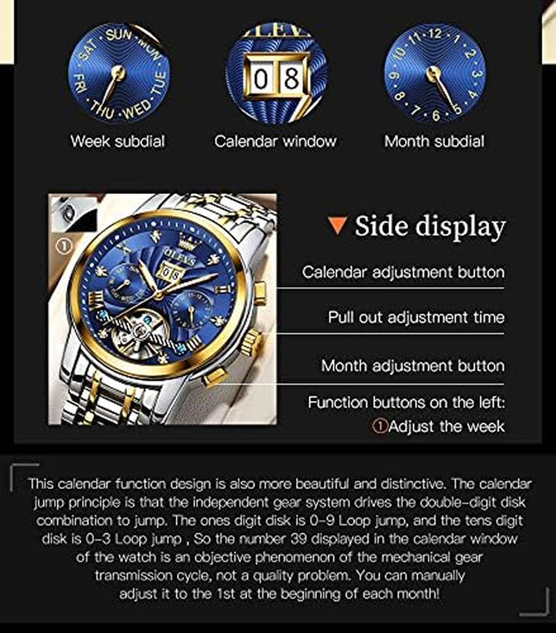 Blue Automatic Self Winding Wrist Watches for Men