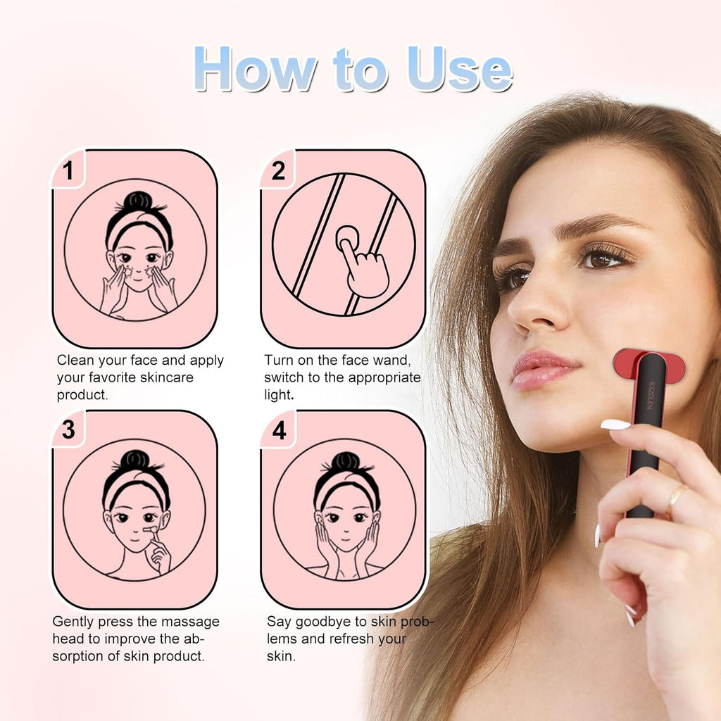 Red Light Therapy for Face Neck: 7-In-1 LED Light Therapy Wand Face Eye Beauty Tool with LED Light Therapy, Thermal, Vibration, Facial Skin Care Massage Tools