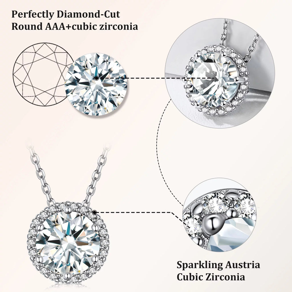 Birthstone Necklace for Women 925 Sterling Silver Necklaces April round White Diamond Crystal Pendant Gifts for Everyday Wear