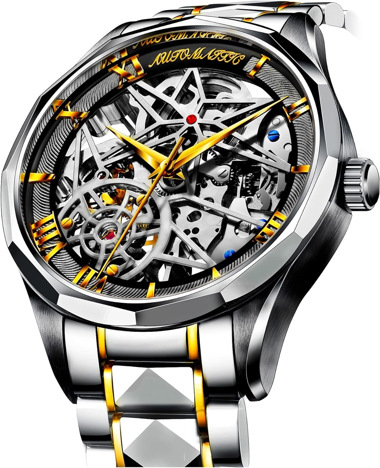 Automatic Mechanical Watches for Men Skeleton Waterproof Silver Stainless Steel Luxury Men'S Watches Self Winding