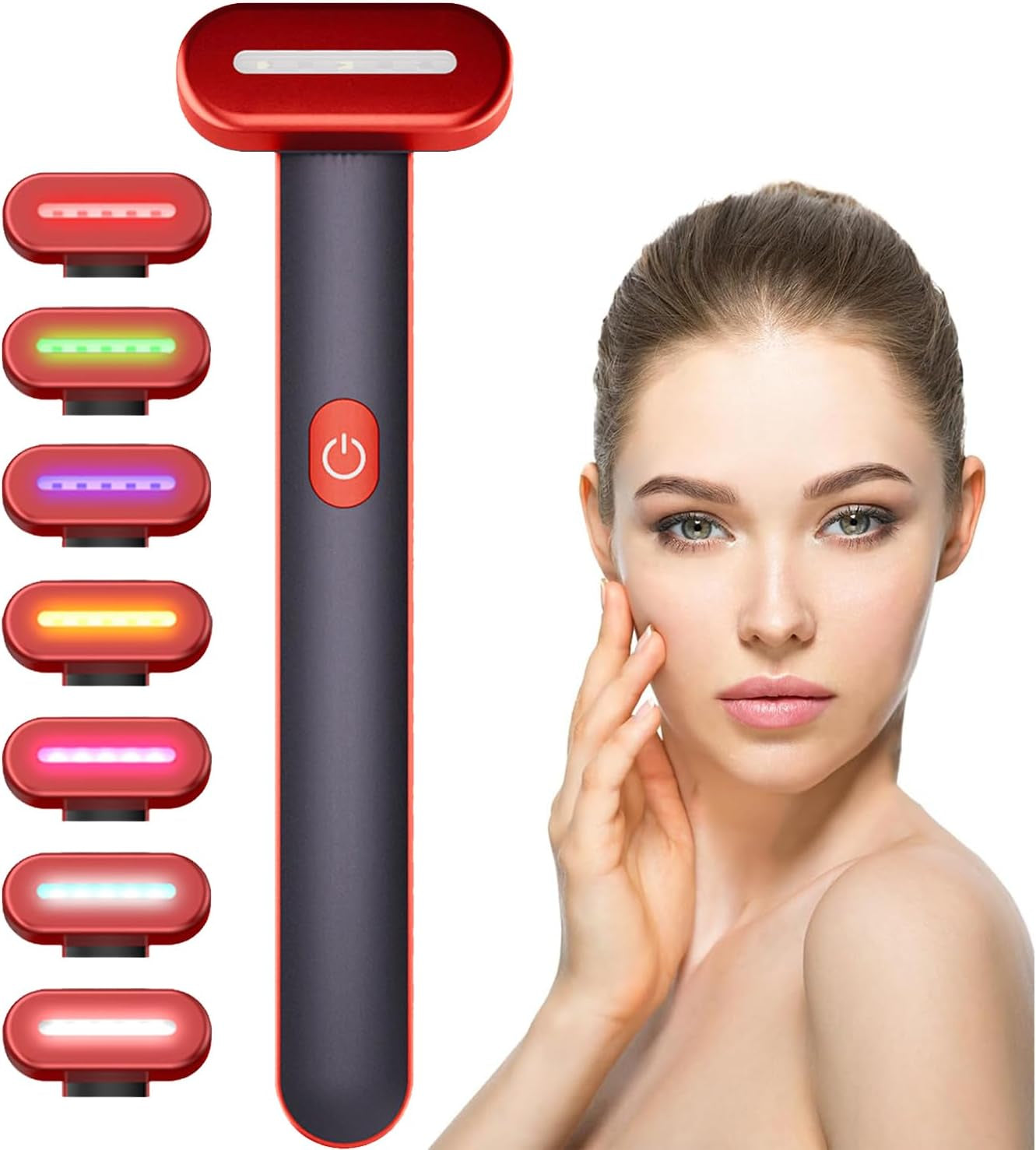 Red Light Therapy for Face Neck: 7-In-1 LED Light Therapy Wand Face Eye Beauty Tool with LED Light Therapy, Thermal, Vibration, Facial Skin Care Massage Tools