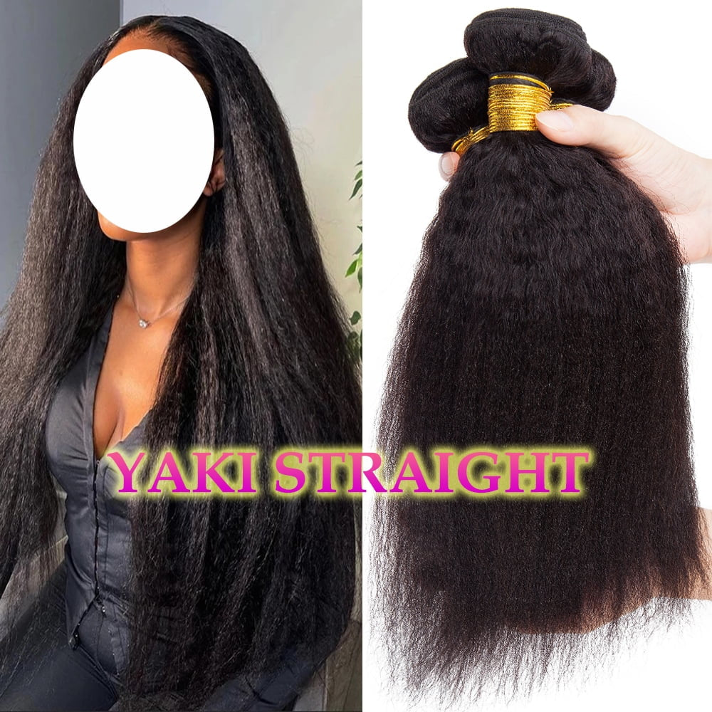 Yaki Straight Brazilian Virgin Human Hair Weave Weft Human Hair Extensions Hair Bundles 10"-24" Black 2 Bundles Soft US