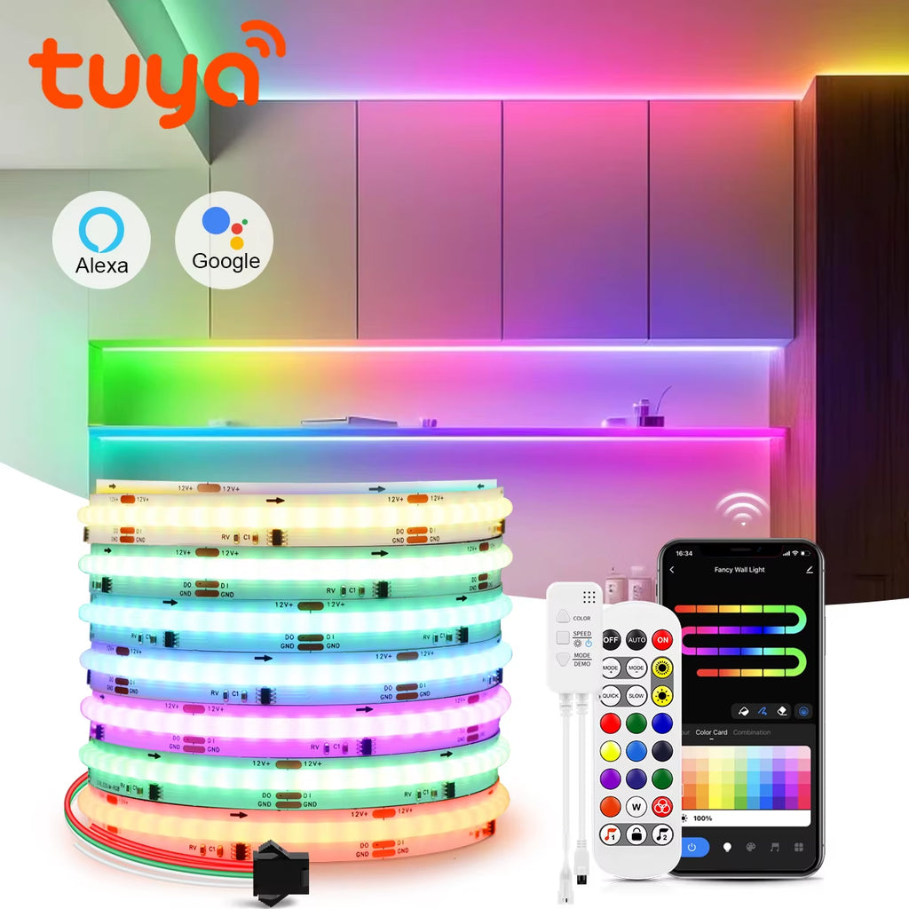 Smart WS2811 RGB-IC COB LED Strip Decoration Light Tuya Dimmable Wifi Switch LED Tape Holiday Atmosphere Lamp for Room Decor