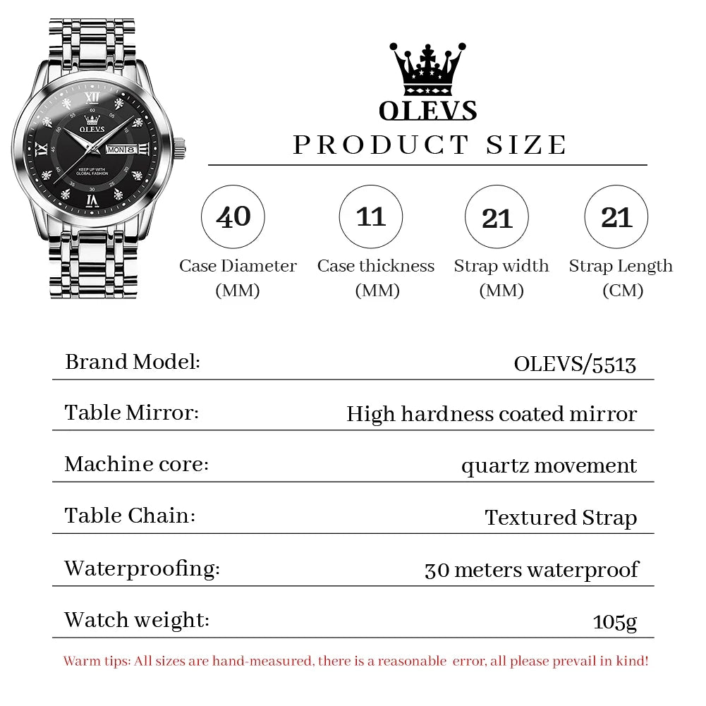 Watches for Men Diamond Business Dress Luxury Casual Analog Quartz Stainless Steel Waterproof Luminous Date Men Wrist Watches Reloj Para Hombre Black Dial
