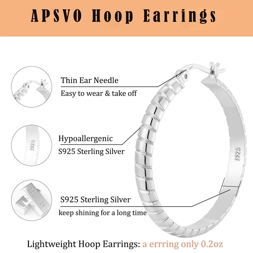 2 Pairs Big Large Extra Chunky White Gold S925 Sterling Silver Hoop Earrings for Women Hypoallergenic 4Mm Thick Silver Hoop Earrings Set 30/40MM Birthday Jewelry Gifts Ideas Mom Wife Girlfriend
