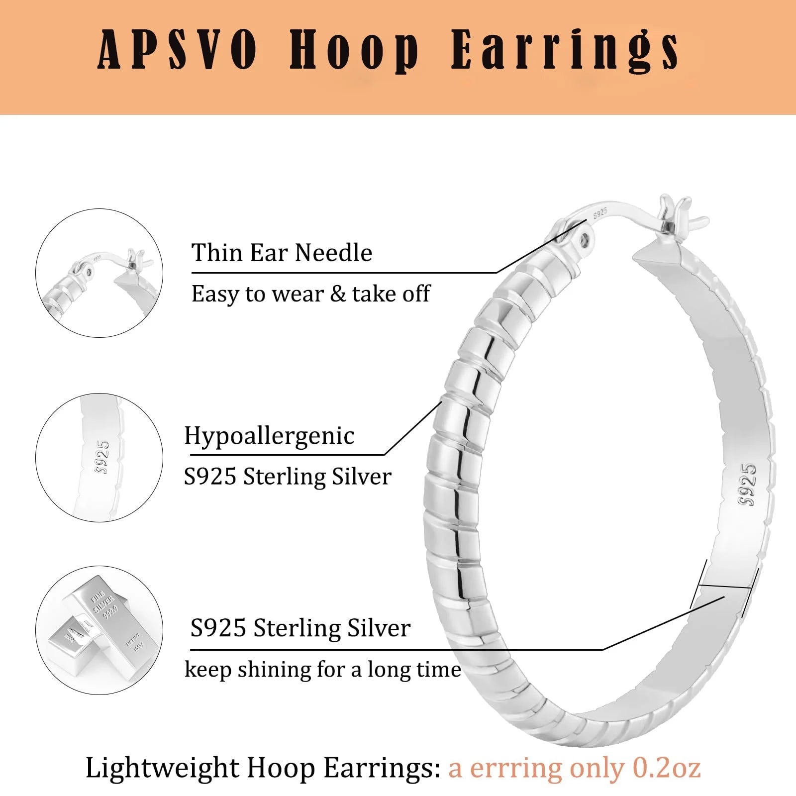 2 Pairs Big Large Extra Chunky White Gold S925 Sterling Silver Hoop Earrings for Women Hypoallergenic 4Mm Thick Silver Hoop Earrings Set 30/40MM Birthday Jewelry Gifts Ideas Mom Wife Girlfriend
