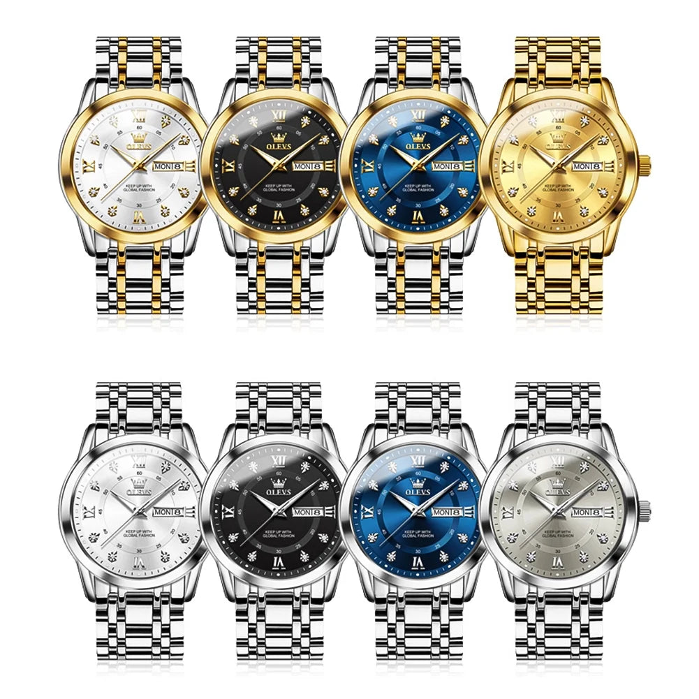 Watches for Men Diamond Business Dress Luxury Casual Analog Quartz Stainless Steel Waterproof Luminous Date Men Wrist Watches Reloj Para Hombre Black Dial