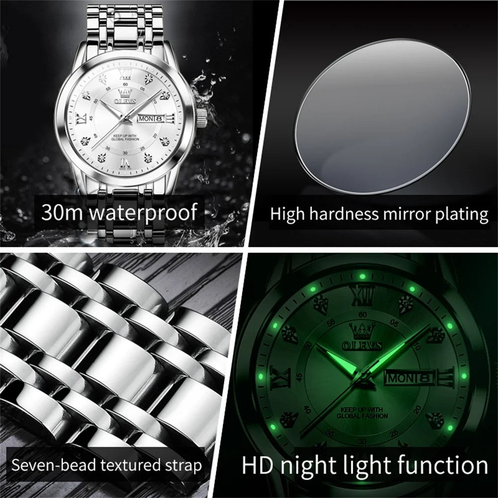 Watches for Men Classic Business Dress Analog Quartz Stainless Steel Waterproof Luminous Date Diamond Mens Wrist Watches Relojes De Hombre,Gold/Blue/Black Dial