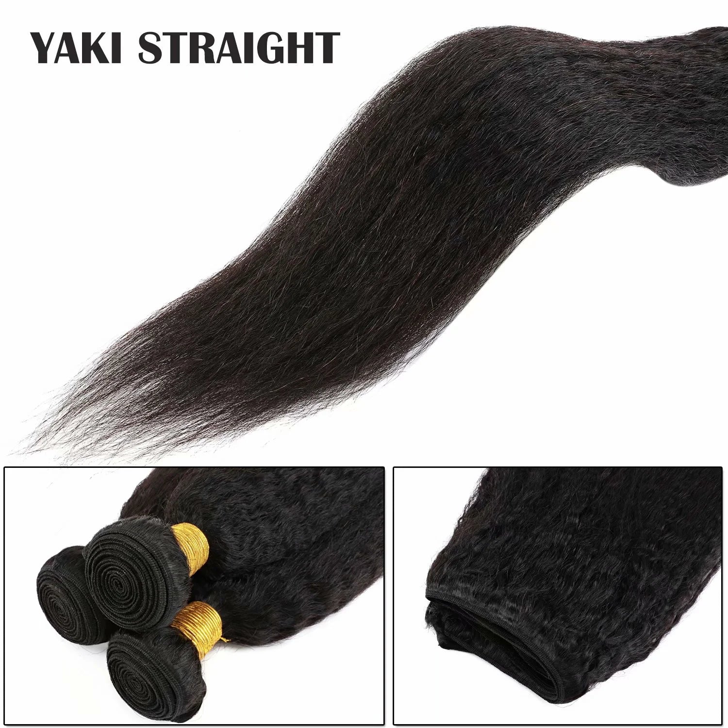 Yaki Straight Brazilian Virgin Human Hair Weave Weft Human Hair Extensions Hair Bundles 10"-24" Black 2 Bundles Soft US