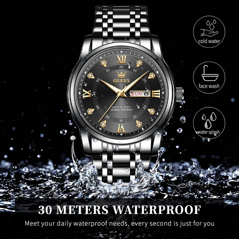 Watches for Men Classic Business Dress Analog Quartz Stainless Steel Waterproof Luminous Date Diamond Mens Wrist Watches Relojes De Hombre,Gold/Blue/Black Dial