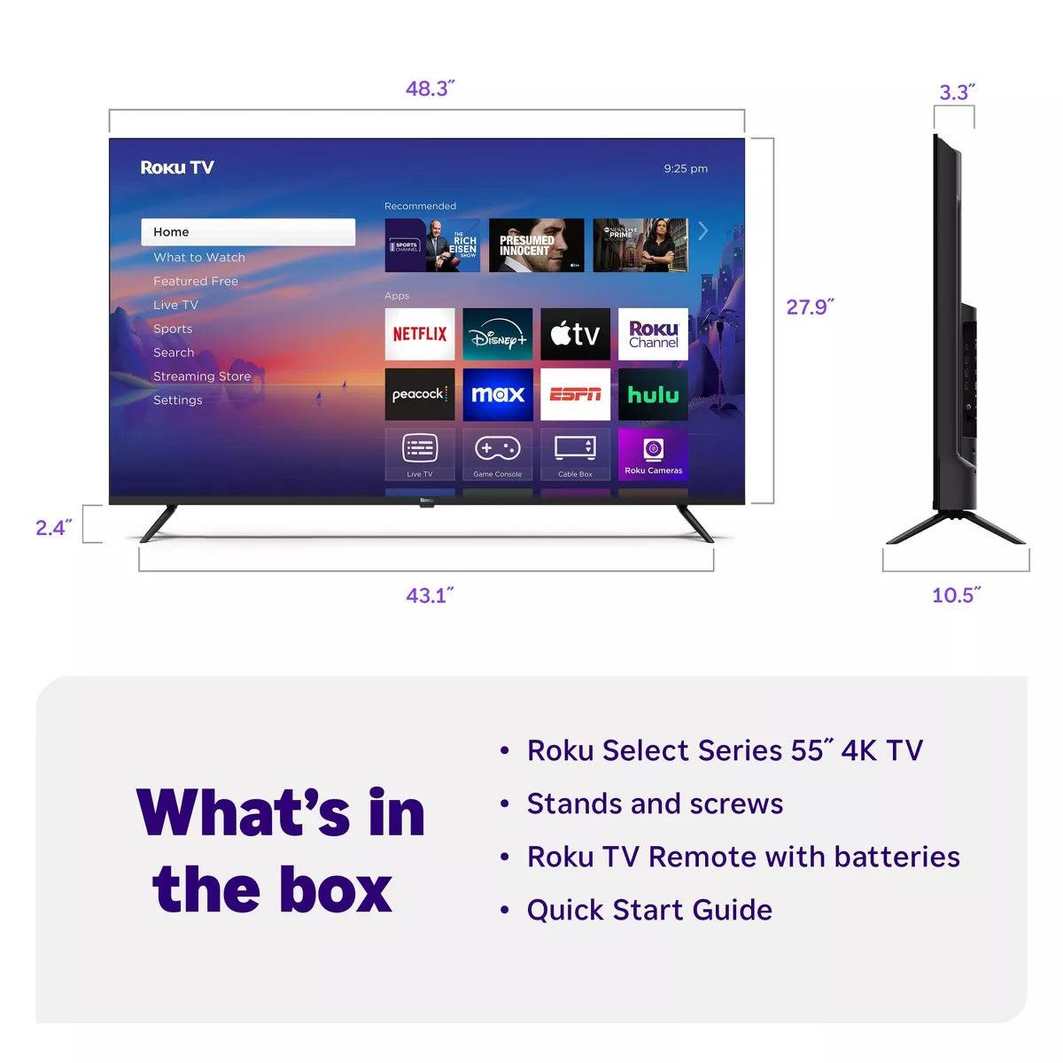 Roku 55" Select Series 4K HDR Smart Roku TV with Roku TV Remote