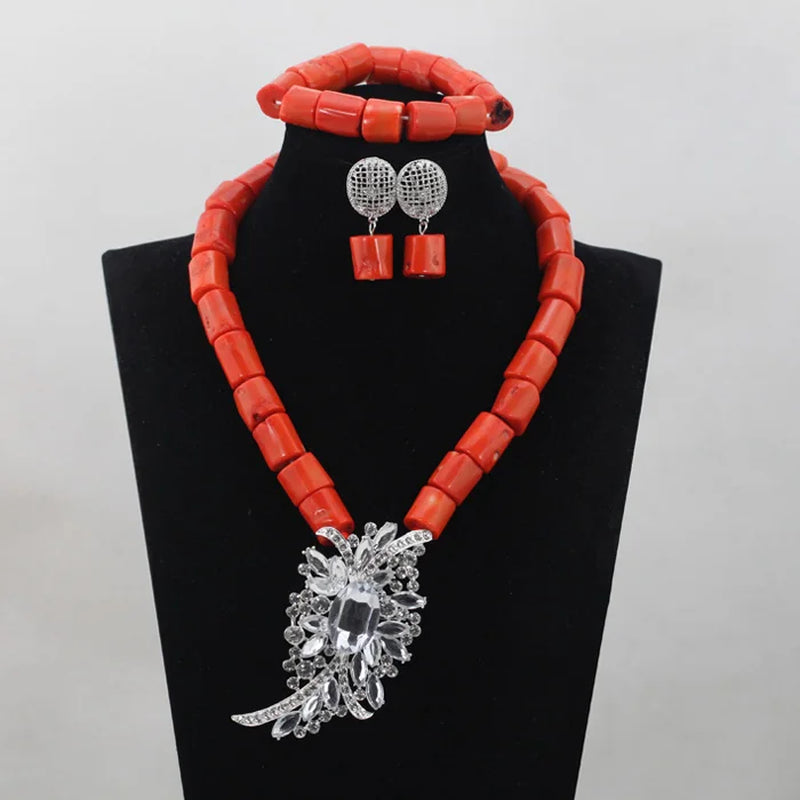 Wonderfu Birthday Gift Natural Coral Beads Necklace Set African Coral Necklace Jewelry Set Cheap Beads ABL534