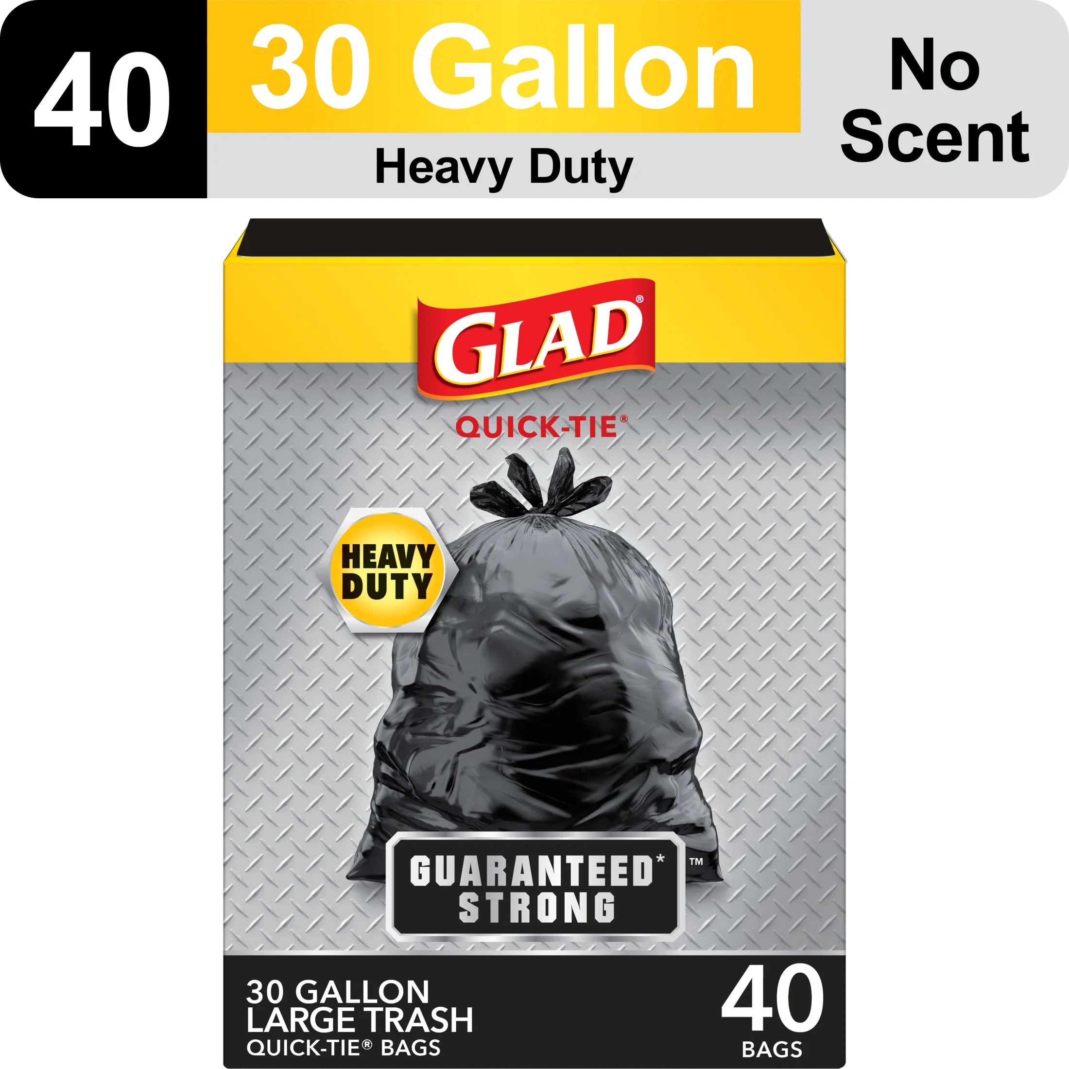 Quick Tie Extra Strong Large Trash Bags, 30 Gallon, 40 Bags