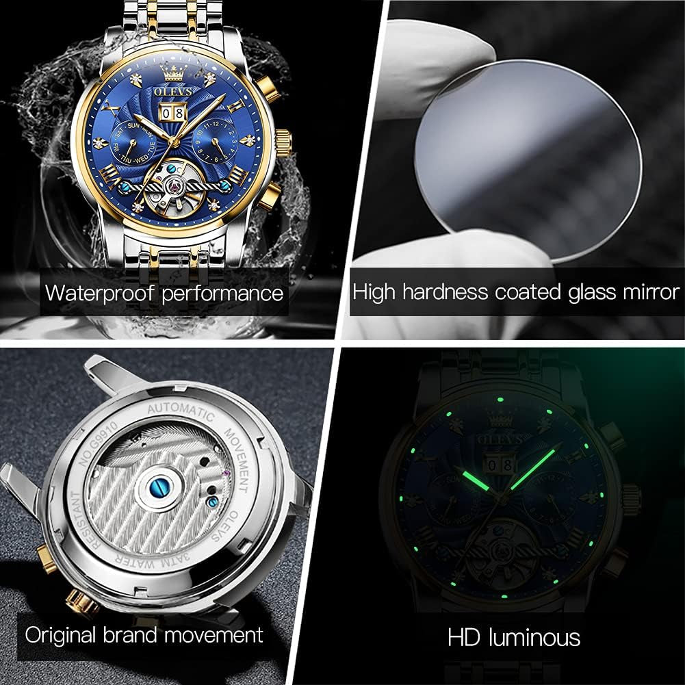 Blue Automatic Self Winding Wrist Watches for Men
