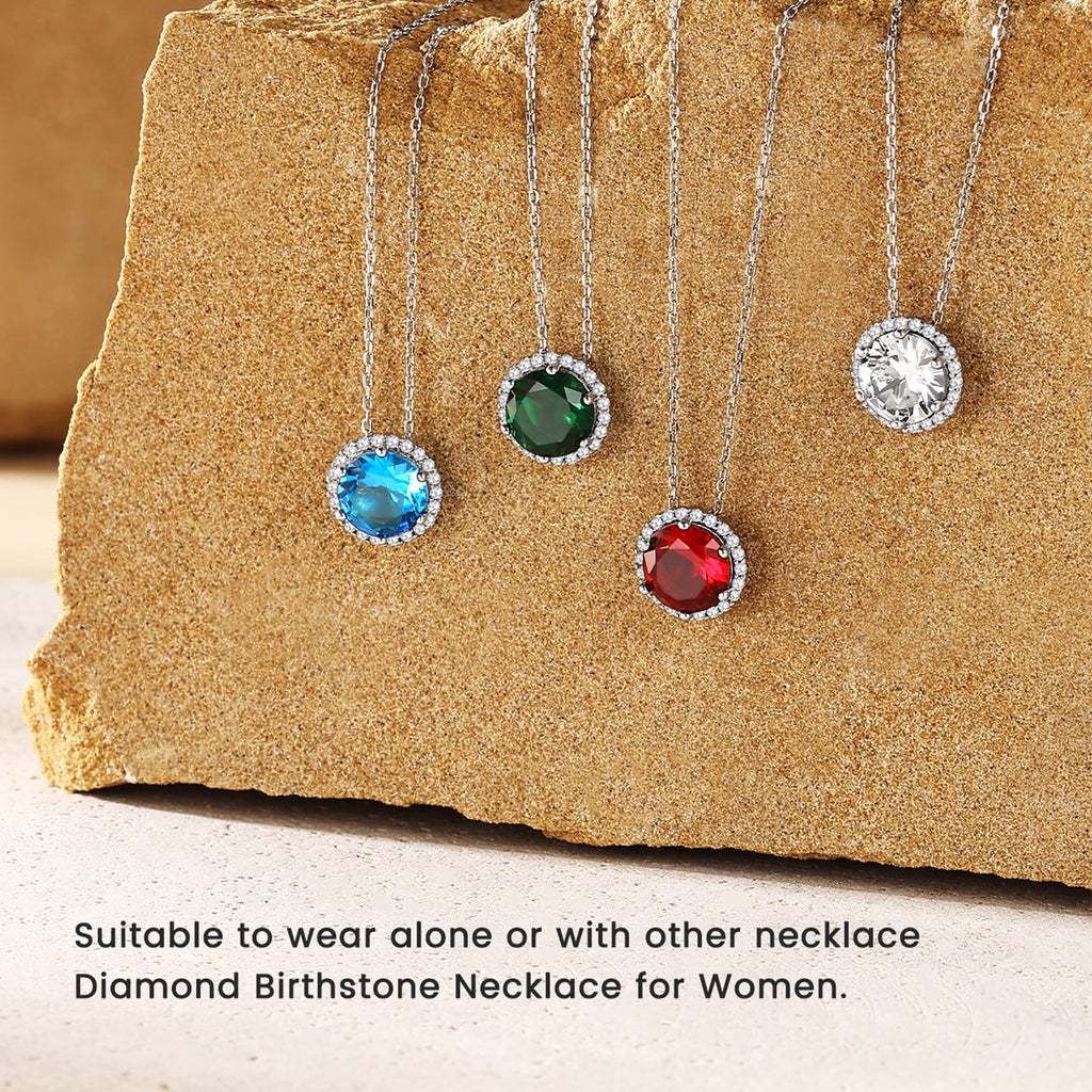 Birthstone Necklace for Women 925 Sterling Silver Necklaces April round White Diamond Crystal Pendant Gifts for Everyday Wear
