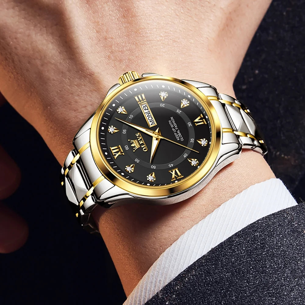 Watches for Men Business Dress Diamond Analog Quartz Date Luxury Classic Casual Stainless Steel Waterproof Luminous Mens Wrist Watches Gifts Reloj Para Hombre Blue/Gold/Black Dial