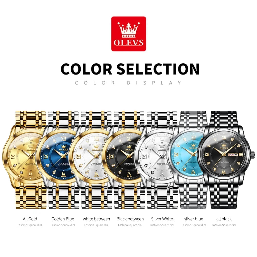 Watches for Men Classic Business Dress Analog Quartz Stainless Steel Waterproof Luminous Date Diamond Mens Wrist Watches Relojes De Hombre,Gold/Blue/Black Dial