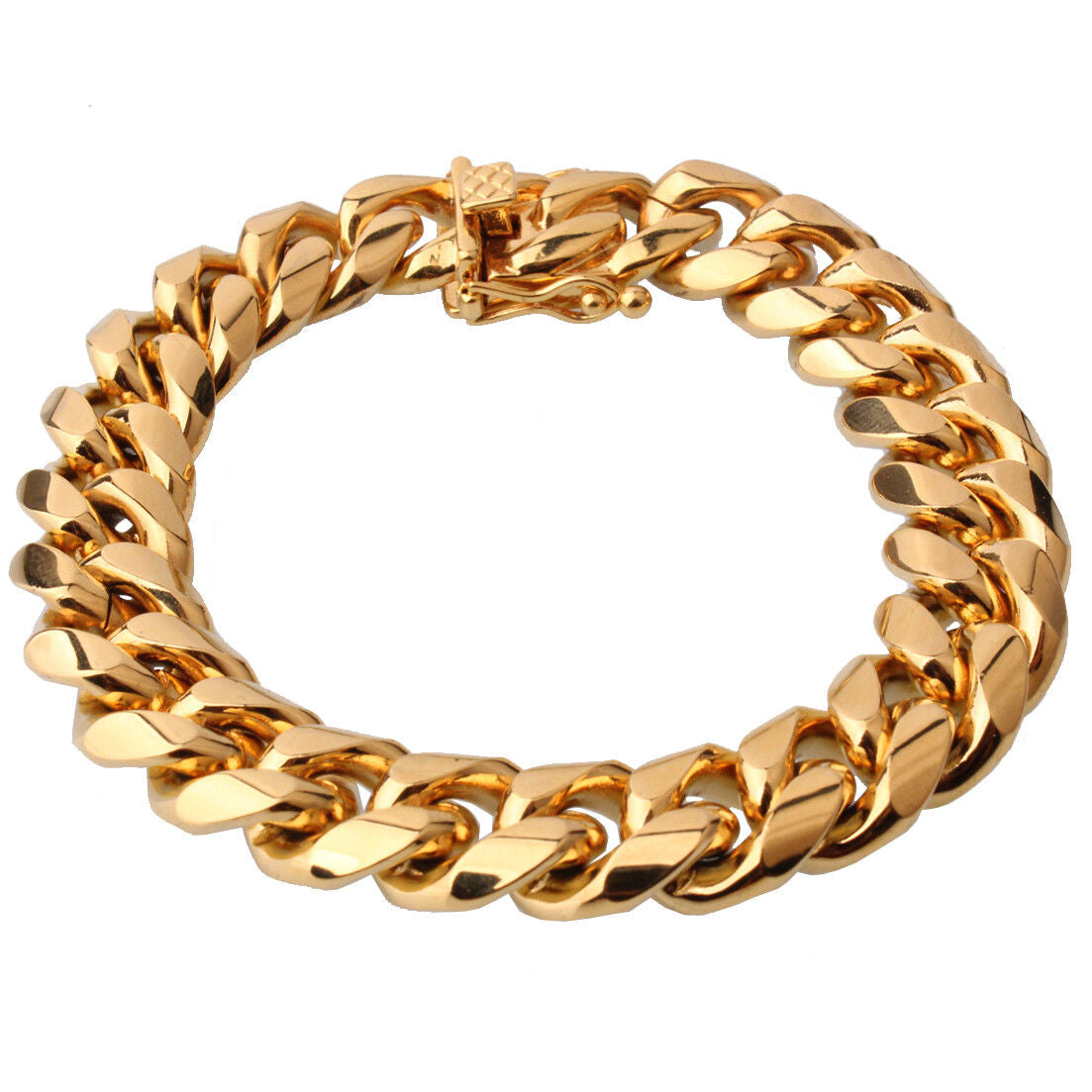 10 Mm24Inmen Cuban Miami Link Bracelet Chain Set 14K Gold Plated Stainless Steel