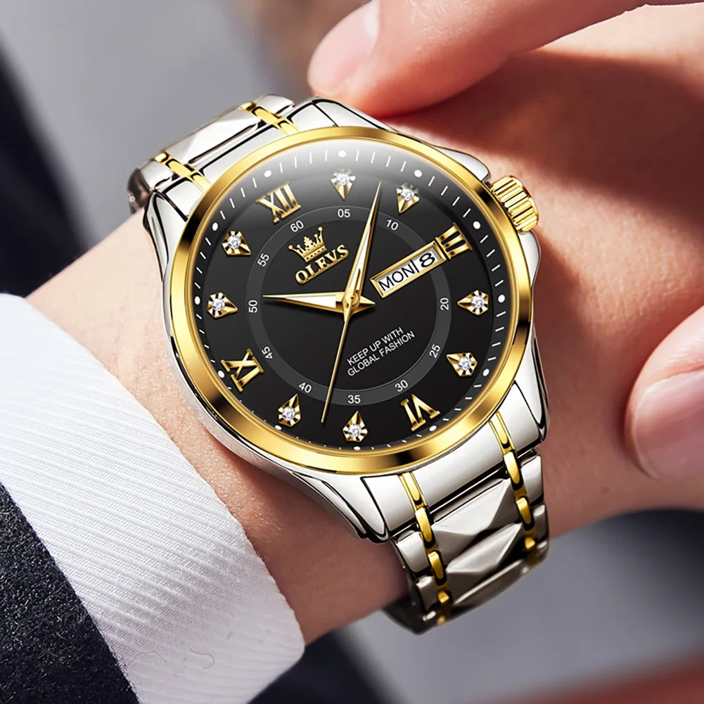 Watches for Men Business Dress Diamond Analog Quartz Date Luxury Classic Casual Stainless Steel Waterproof Luminous Mens Wrist Watches Gifts Reloj Para Hombre Blue/Gold/Black Dial
