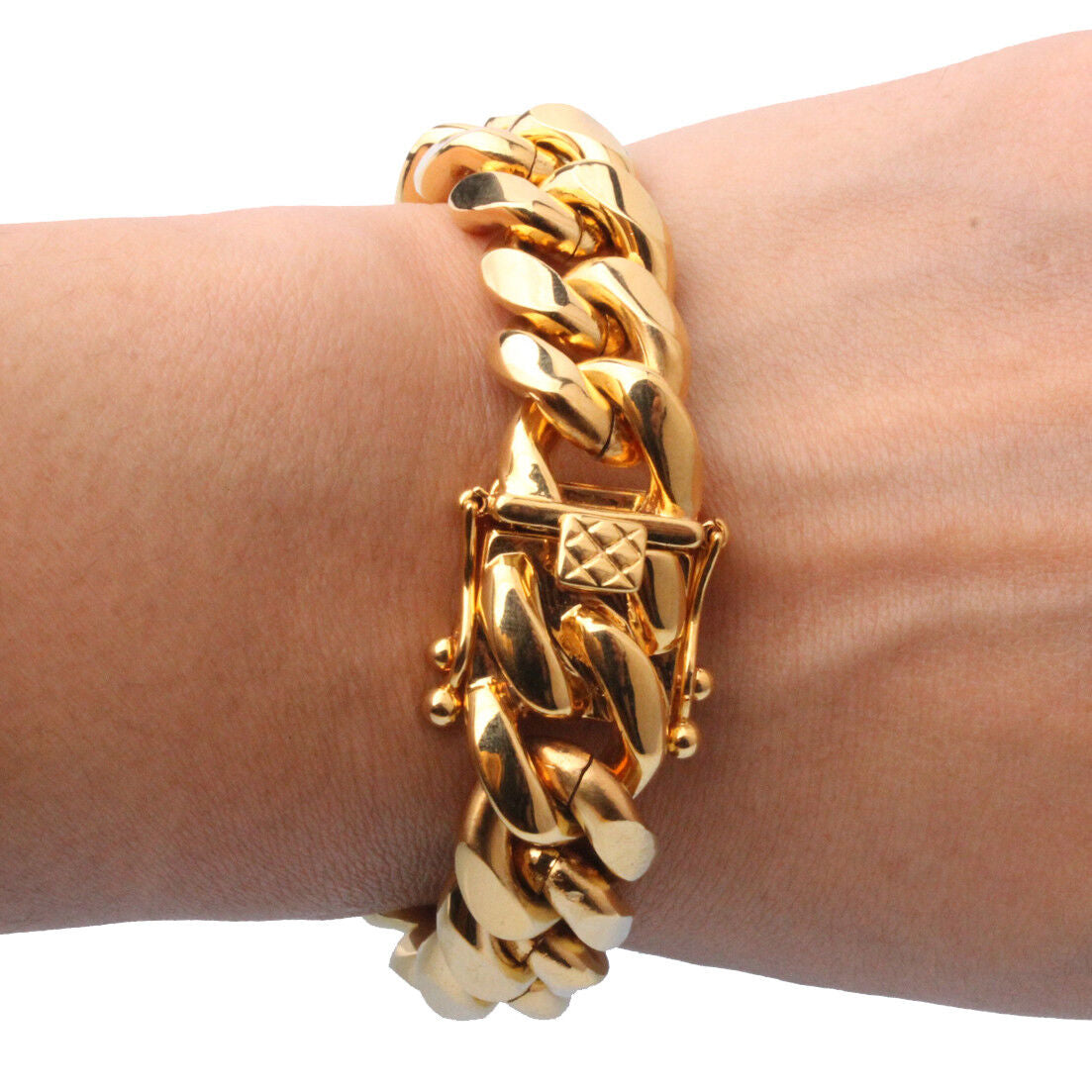 10 Mm24Inmen Cuban Miami Link Bracelet Chain Set 14K Gold Plated Stainless Steel
