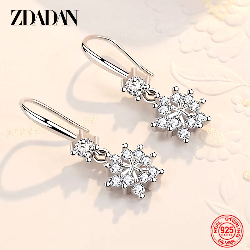 925 Sterling Silver Zircon Snowflake Drop Earrings for Women - Elegant Fashion Jewelry Gift