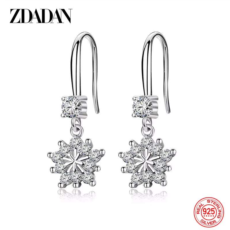 925 Sterling Silver Zircon Snowflake Drop Earrings for Women - Elegant Fashion Jewelry Gift