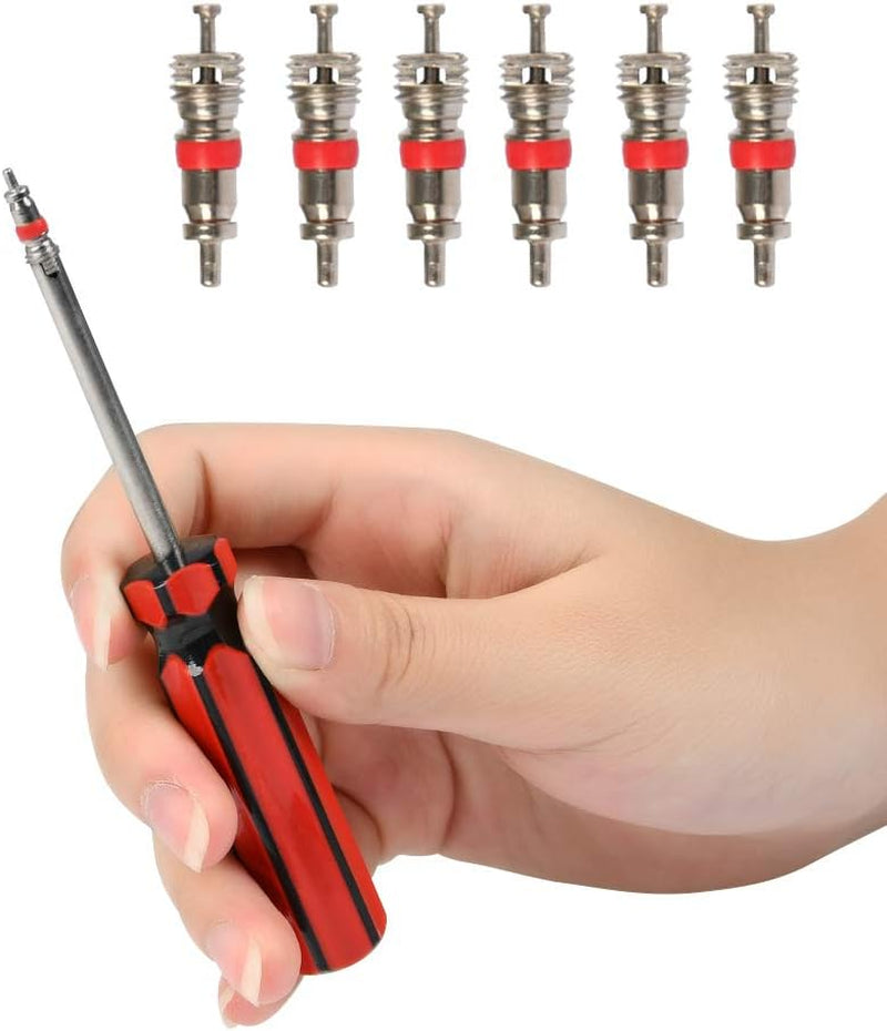 17PCS Tire Valve Stem Tool Puller and Installer Kit, 6 Pcs TR412 Tubeless Tire Valve Stems with Valve Stem Cores, Single Head Tire Valve Core Remover Tire Repair Install Tool
