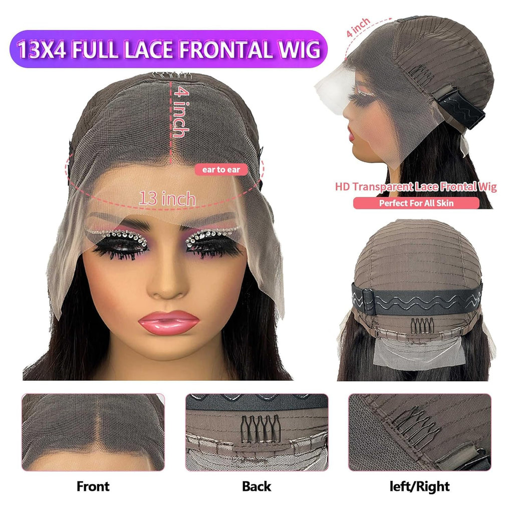 28 Inch 13X4 Lace Front Wigs Human Hair Straight HD Transparent Wigs for Women 180 Density Straight Lace Frontal Human Hair Wigs Pre Plcked with Baby Hair Natural Black