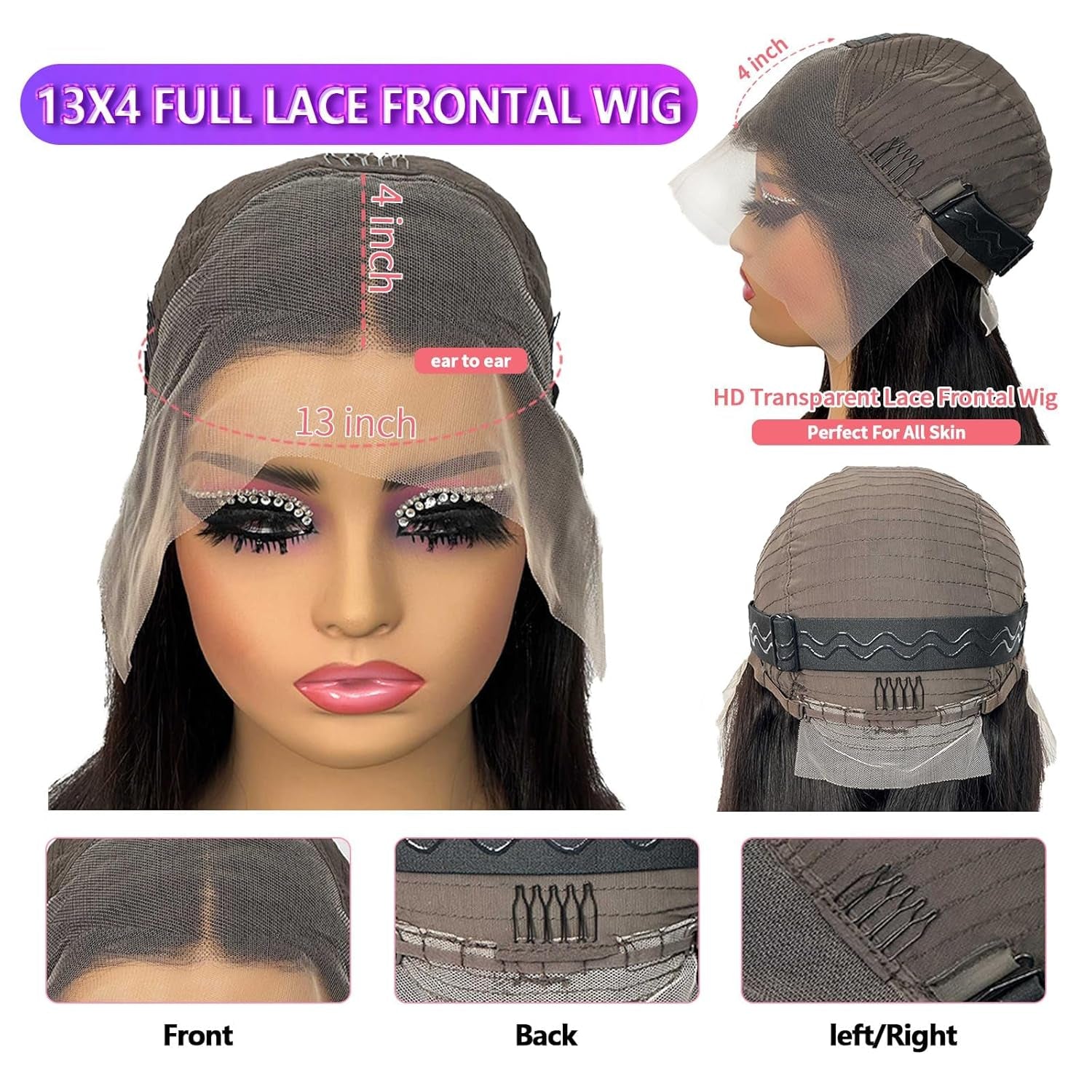 28 Inch 13X4 Lace Front Wigs Human Hair Straight HD Transparent Wigs for Women 180 Density Straight Lace Frontal Human Hair Wigs Pre Plcked with Baby Hair Natural Black